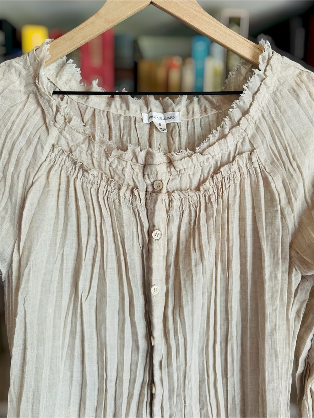 John Paul Richard Tan Button Down Pleated Top S